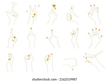 Vector illustration of line drawings of various hand poses