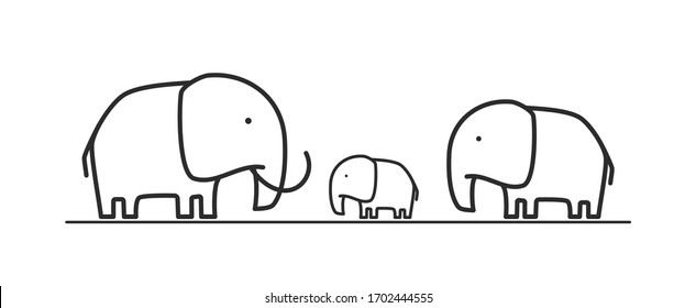 Vector illustration:  Сartoon line elephant family. 