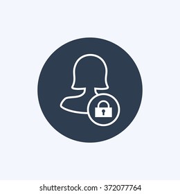 Vector illustration of line female user block action icon . Could be used as menu button, user interface element template, badge, sign, symbol, company logo