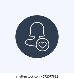 Vector illustration of line female user like action icon . Could be used as menu button, user interface element template, badge, sign, symbol, company logo
