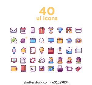 Vector illustration of line icon for business, banking, contact, social media, technology, logistic, education, sport, medicine, travel, weather, construction, arrow. Linear symbols set.