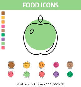 Vector illustration of a line icon green apple on a stick for the application, website, business presentation, infographic, design on a white background. Flat image with thin lines. Food Icons.