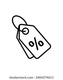 Ilustración vectorial del icono de línea de la etiqueta de venta del producto sobre fondo blanco.