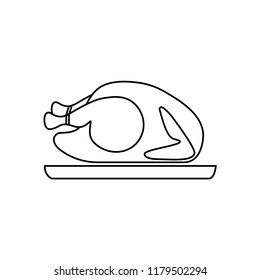Vector  illustration of line icon with roasted turkey on a dish