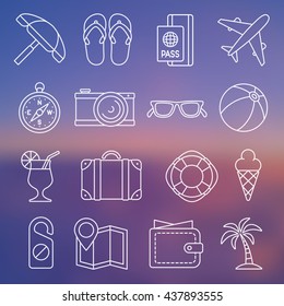 Vector illustration. Line icon set. Tourism and traveling in simple design