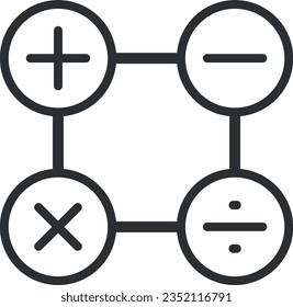 Vector illustration of line icon of the signs of mathematical operations: addition, subtraction, multiplication, division. Calculation.