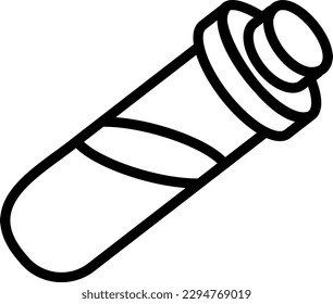 Vector illustration of a line icon of a test tube with a substance of green color. Medicine to recover health. Chemical element. Magical substance.