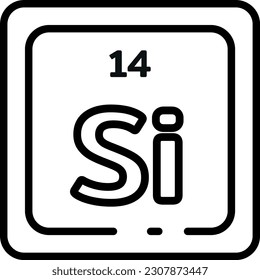 Vector illustration of line icon with transparent background of the chemical element silicon. Atomic number 14. Element of the periodic table.