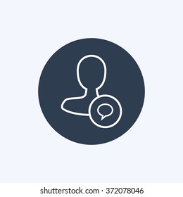 Vector illustration of line male user send message action icon . Could be used as menu button, user interface element template, badge, sign, symbol, company logo