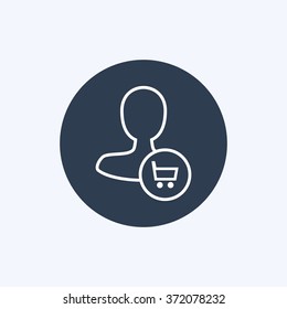 Vector illustration of line male user buy action icon . Could be used as menu button, user interface element template, badge, sign, symbol, company logo