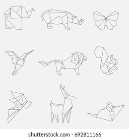 Vector illustration of line origami animals