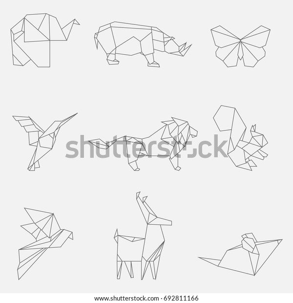 Download Vector Illustration Line Origami Animals Stock Vector (Royalty Free) 692811166