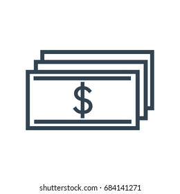 Vector illustration line, outline drawing money web icon isolated on white background.