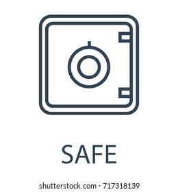 Vector illustration line, outline drawing bank safe web icon isolated on white background