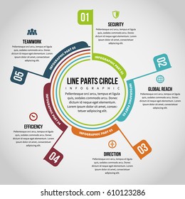 Vector illustration of line parts circle infographic design element.