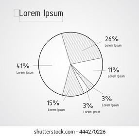 Vector illustration of the line pie chart. Infographic elements. Technical drawing