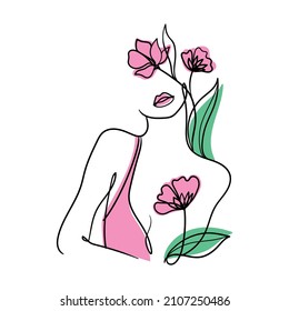 vector illustration line portrait flowers girl lips figure abstraction