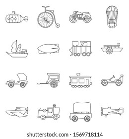 Vector illustration line of retro transport. Set icon of transport old and vintage.