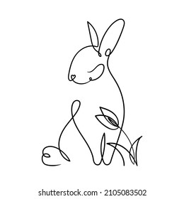 vector illustration line silhouette animal rabbit flower