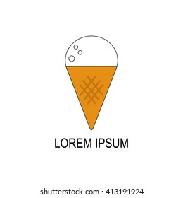 Vector illustration with line simple isolated ice cream. Summer vector logo. Dessert fresh cool sweet food. Diary ice cream products. Vector background for cafe menu design