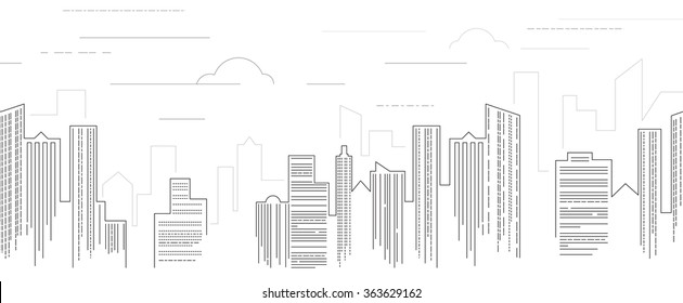 Vector illustration  of line skyscrapers. Black and white. Line art. Eps 8