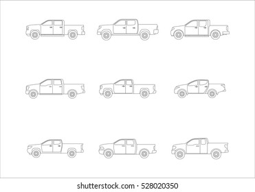 Vector Illustration of Line Thin Pickup Truck