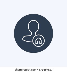 Vector illustration of line user with home symbol action and web interface icon. Could be used as menu button, user interface element template, badge, sign, symbol, company logo