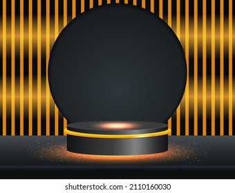 Vector illustration line yellow background with shining sparkle stage black podium