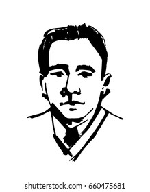 Vector illustration. Linear 2 portraits of a man on a white background.