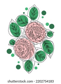 Dibujo de líneas de rosas con círculos rosados y verdes.