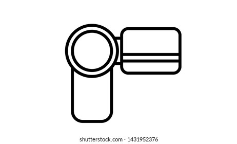 Vector illustration of a linear black and white flat icon of a digital video camera with a sliding screen for shooting video on a white background. Concept: computer digital technologies