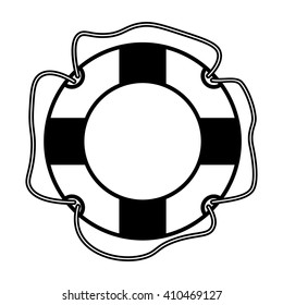 Vector illustration of a linear, black and white life buoy for graphic and web design.
