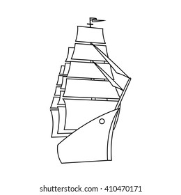 Vector illustration of a linear, black and white ship for graphic and web design.