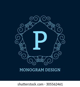 Vector illustration of linear blue P monogram