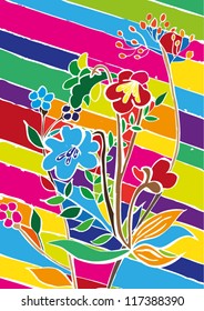 Vector illustration of linear colorful roses flowers drawing. Pattern / Background.