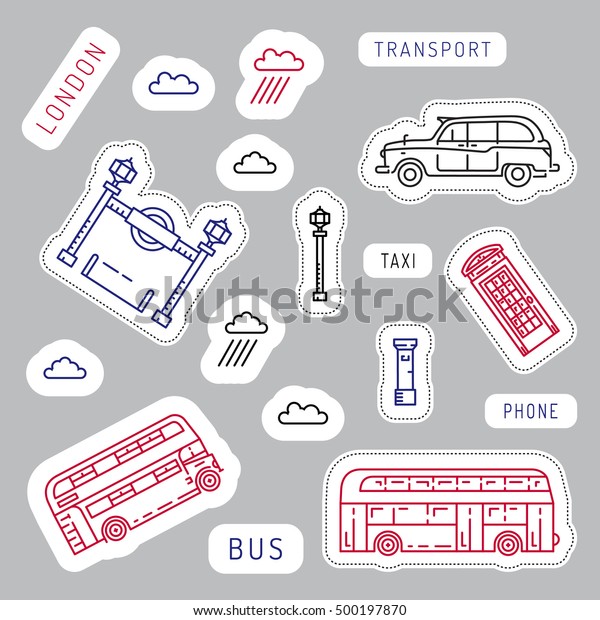 Vector illustration of\
a linear combination of public transport of the city of London,\
taxi, bus, subway