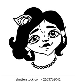 Vector illustration of a linear doodle doodle cute kind little portrait of Krishna Gopal. Simple stylized drawing. Children's character. 