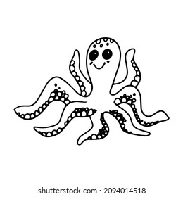 vector illustration linear drawing animal doodle octopus 