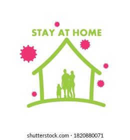 Ilustración vectorial de un dibujo lineal de una familia para proteger contra el virus.
Dibujo en línea sobre el tema de cuarentena y pandemia y silueta de una casa sobre fondo blanco