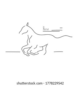 vector illustration of a linear drawing of a horse that runs. Linear sketch.