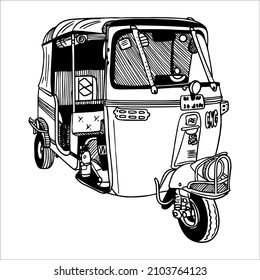 Vector Illustration Linear Drawing
Indian Auto Moto Rickshaw Taxi For Transporting Tourists.
Simple Stylized Drawing. 