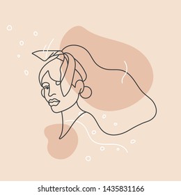 Vector illustration linear face portrait of young woman - girl power and feminist movement. Concept for prints, t-shirts