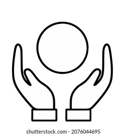 Vector illustration of linear hands and moon. Abstract symbol for clip art or web icon.