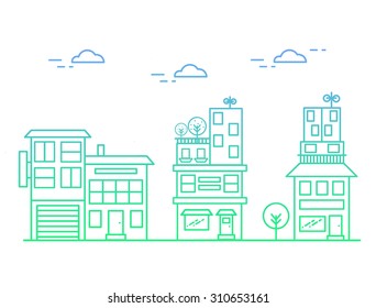 Vector illustration of linear houses.