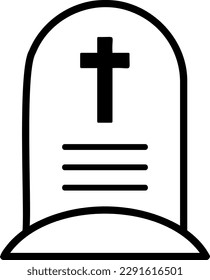 Vector illustration of linear icon of a tombstone. Tomb with a cross.