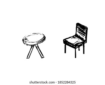 Ilustración vectorial. Imagen lineal de las sillas. Elemento interior.