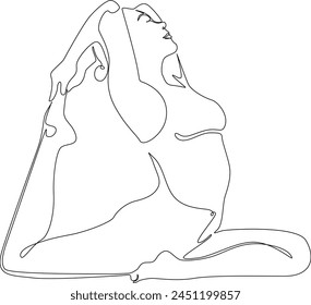 vector illustration, linear image of a young athletic woman, girl doing gymnastics, contour drawing, one line, yoga, sport, stretching