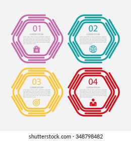 Vector illustration of a linear infographics four hexagon