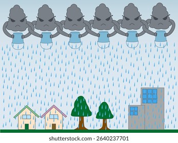 Vector illustration of a linear rain band bringing disaster-level heavy rain