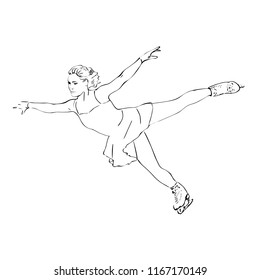 vector illustration of a linear silhouette of a girl figure skater